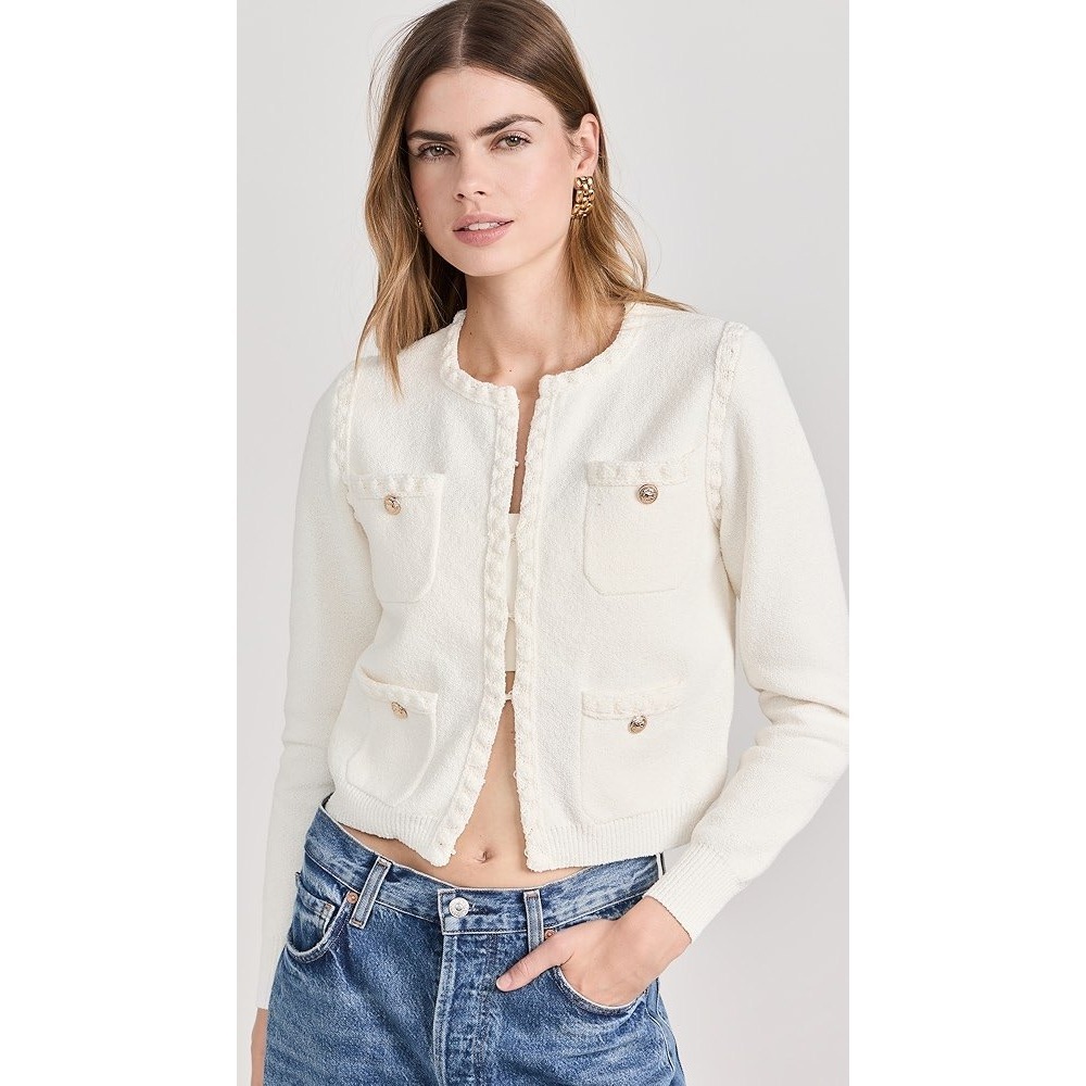 Line and Dot Chloe Cardigan Jacket Textured Gold Button White Size XS